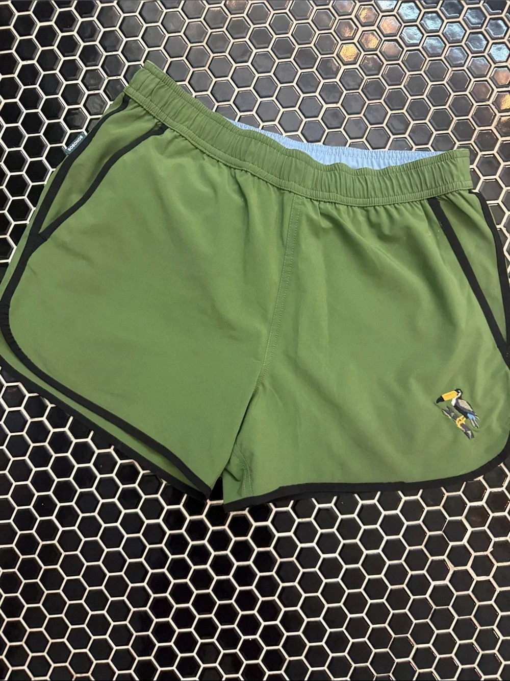 Men's Bonobos Green Athletic / Swim Shorts with zip pocket, mesh liner. Small